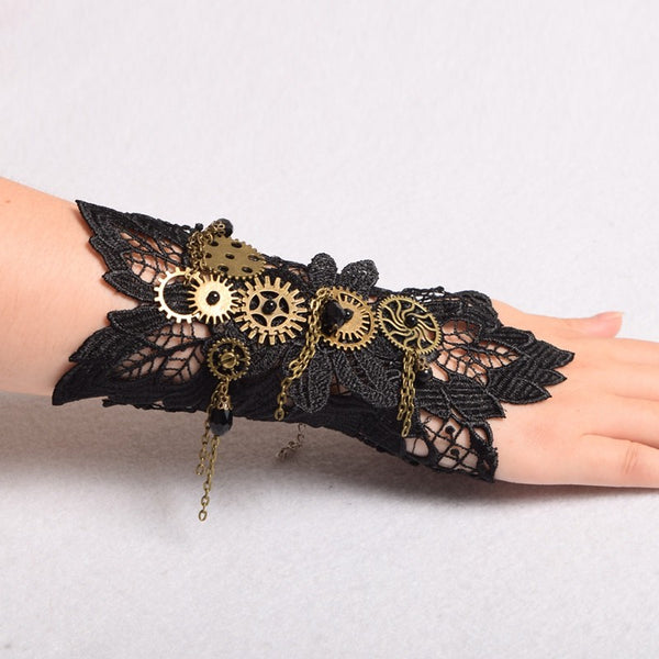 steampunk dieselpunk arm cuff gauntlet band bracelet accessory clock gears cogs wheels brass copper victorian era fashion lolita by kawaii babe