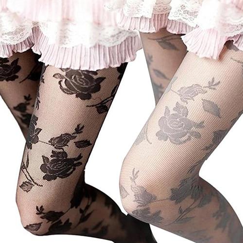 FLower Lace Nylon Tights Leggings Transparent Lolita Mori Girl Fashion