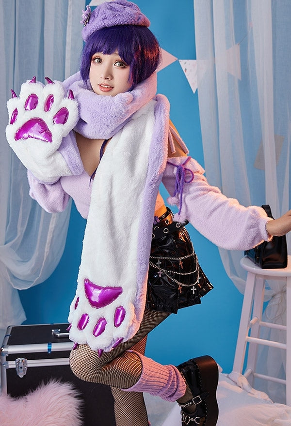 Purple Paw Plush Scarf - cat paw, paws, dog kitten paw