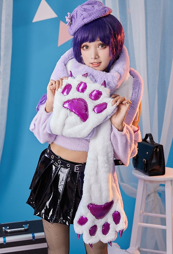 Purple Paw Plush Scarf - cat paw, paws, dog kitten paw