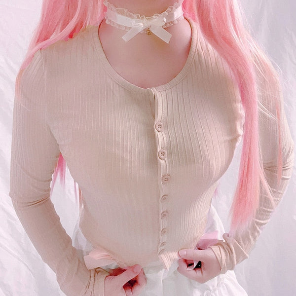Ribbed Knit Cardigan Top - cardigan, cardigans, coquette, dollette, fae Kawaii Babe