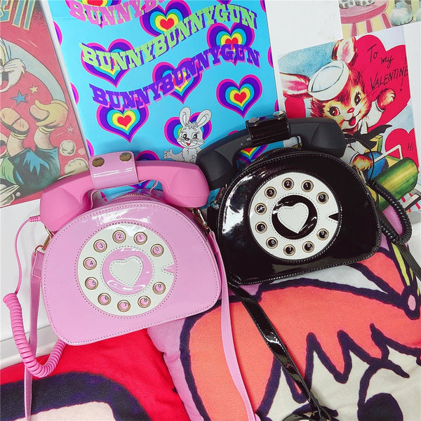 Rotary phone handbag - bags - handbag - handbags - phone - pu material
