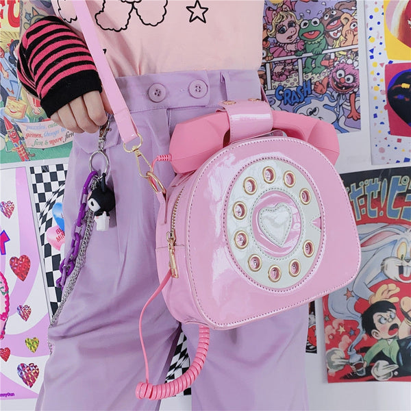 Rotary phone handbag - bags - handbag - handbags - phone - pu material