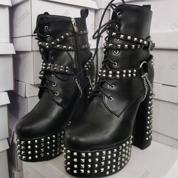 Stud & Chain Moto Boots