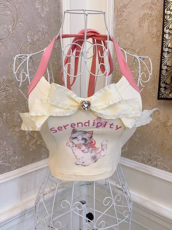 Serendipity Kitten Tank - 70s, cats, cropped top, kitsch, kitten Kawaii Babe