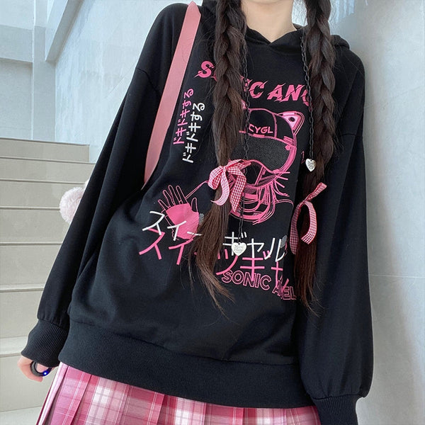 Sonic Angel Hoodie - hoodie, hoodies, long sleeve, pastel gothic, pink black