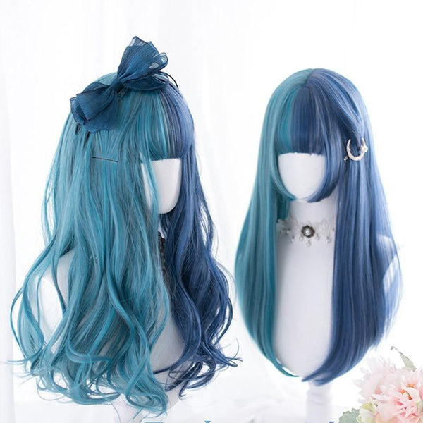 Split Blue Lolita Wig - cosplay, cosplayer, curly, hair, kanekalon