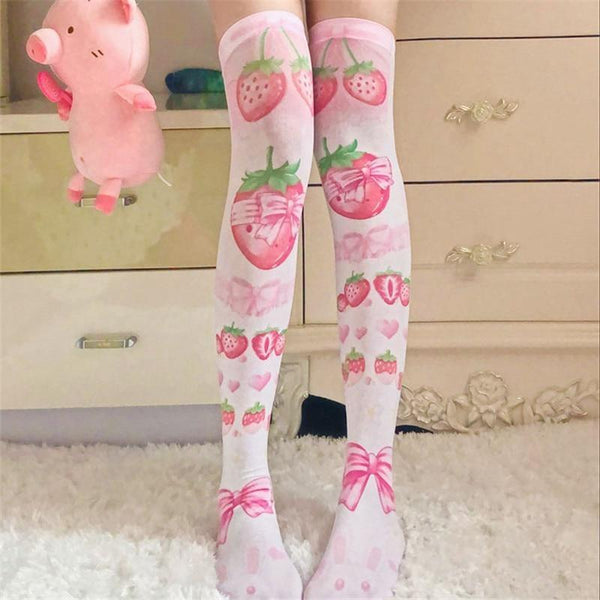 Strawberry babe stockings - berries - berry - kawaii - knee high - sockies