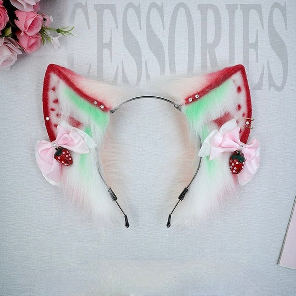 Strawberry Kitten Ears - cat ear, ears, headband, headbands, kitten
