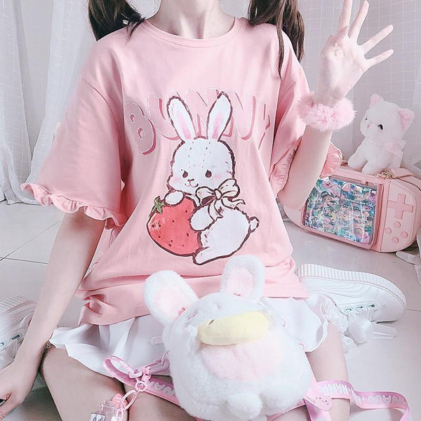 Strawbunny Oversized Tee - bunnies, bunny, bunny rabbit, oversized, shirt