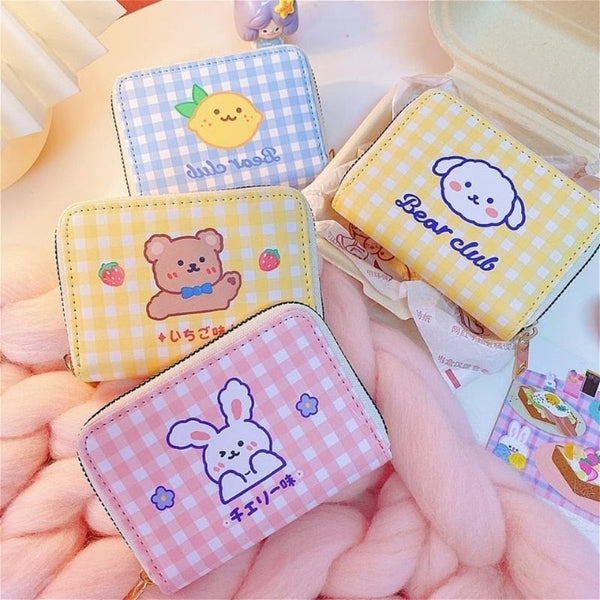 Tiny plaid animal wallet - bags - bunny - coin bag - kawaii - purse