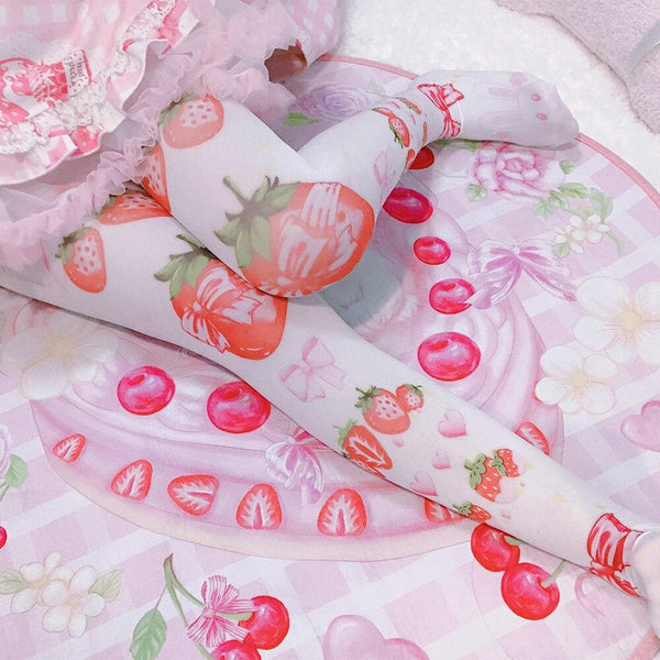 Strawberry babe stockings - berries - berry - kawaii - knee high - sockies